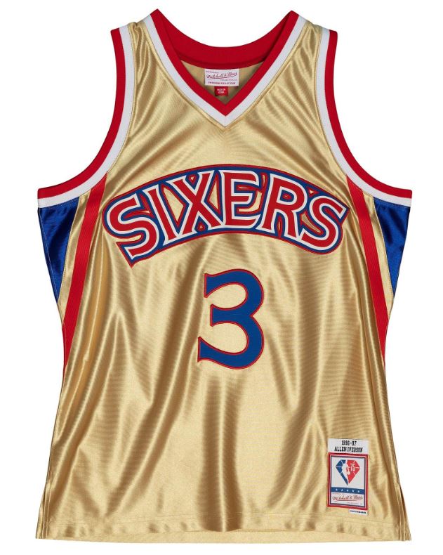 75th Anniversary Gold Swingman Allen Iverson Philadelphia 76ers 1996-97 Jersey