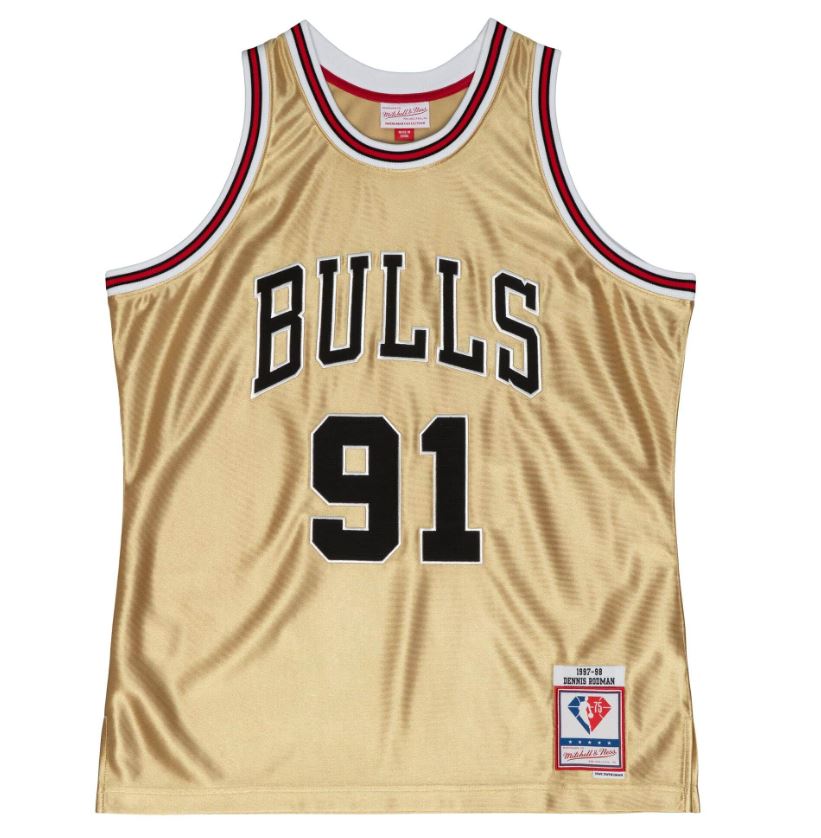 75th Anniversary Gold Swingman Dennis Rodman Chicago Bulls 1997-98 Jersey