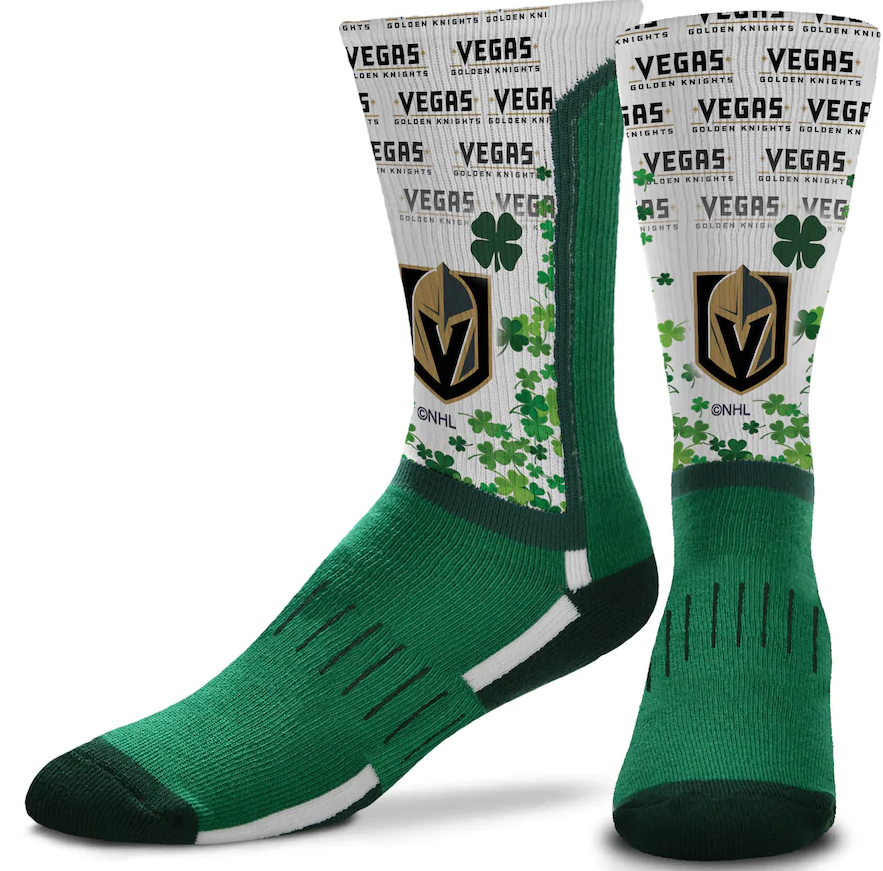 Vegas Golden Knights For Bare Feet Four Leaf St. Patrick's Day V-Curve Crew Socks