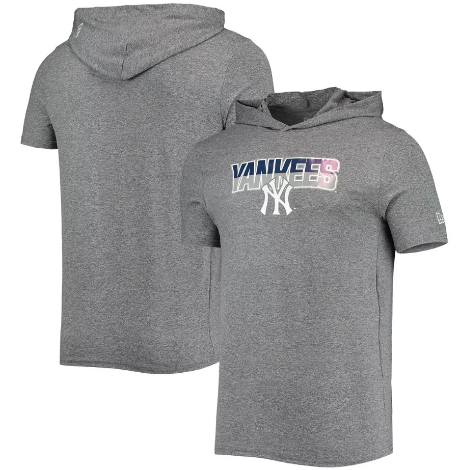 New York Yankees Heathered Gray Short Sleeve Hoodie T-Shirt