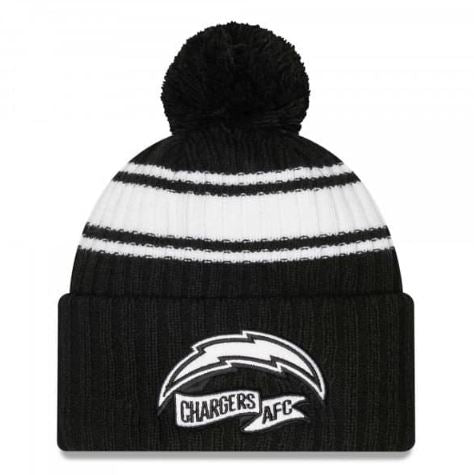 Los Angeles Chargers Official 2022 NFL Sideline Sport Knit Beanie Black & White
