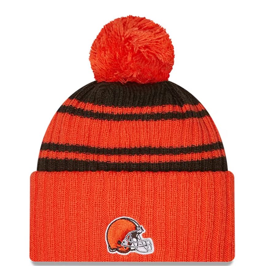 Cleveland Browns New Era Pewter/Red 2022 Sideline Cuffed Pom Knit Hat