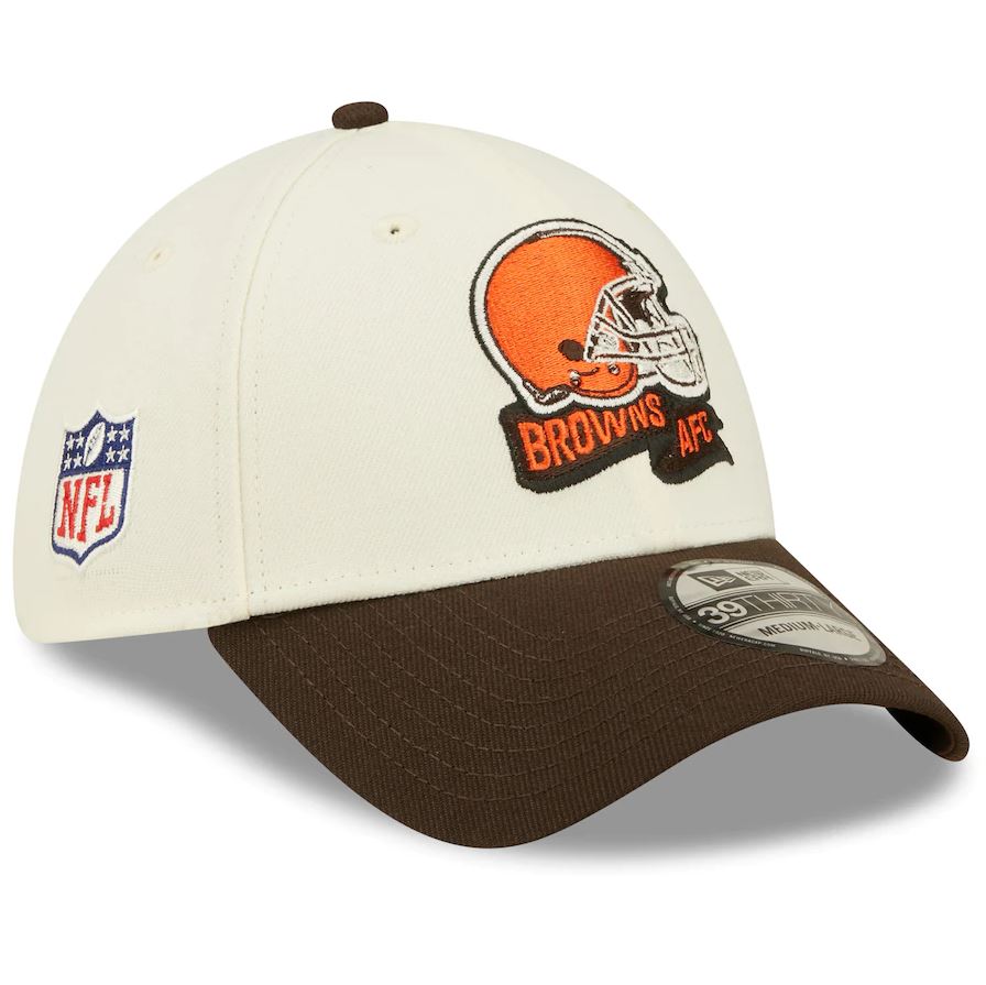 Cleveland Browns New Era 2022 Sideline 39THIRTY 2 Tone Flex Hat Cream/Brown