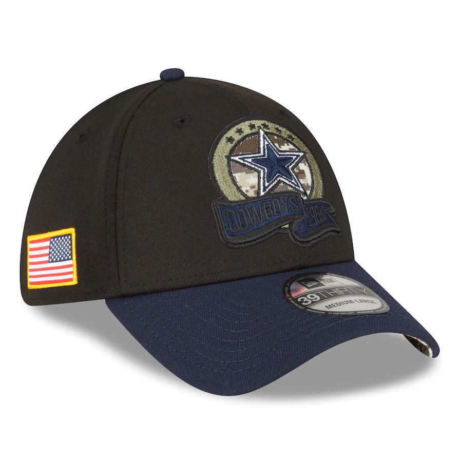 Dallas Cowboys 2022 Salute To Service 39THIRTY Flex Hat - Black/Navy