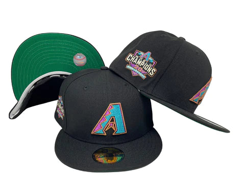 ARIZONA DIAMONDBACKS FITTED NEW ERA 59FIFTY 20TH ANNIVERSARY METALLIC LOGO CAP HAT BLACK