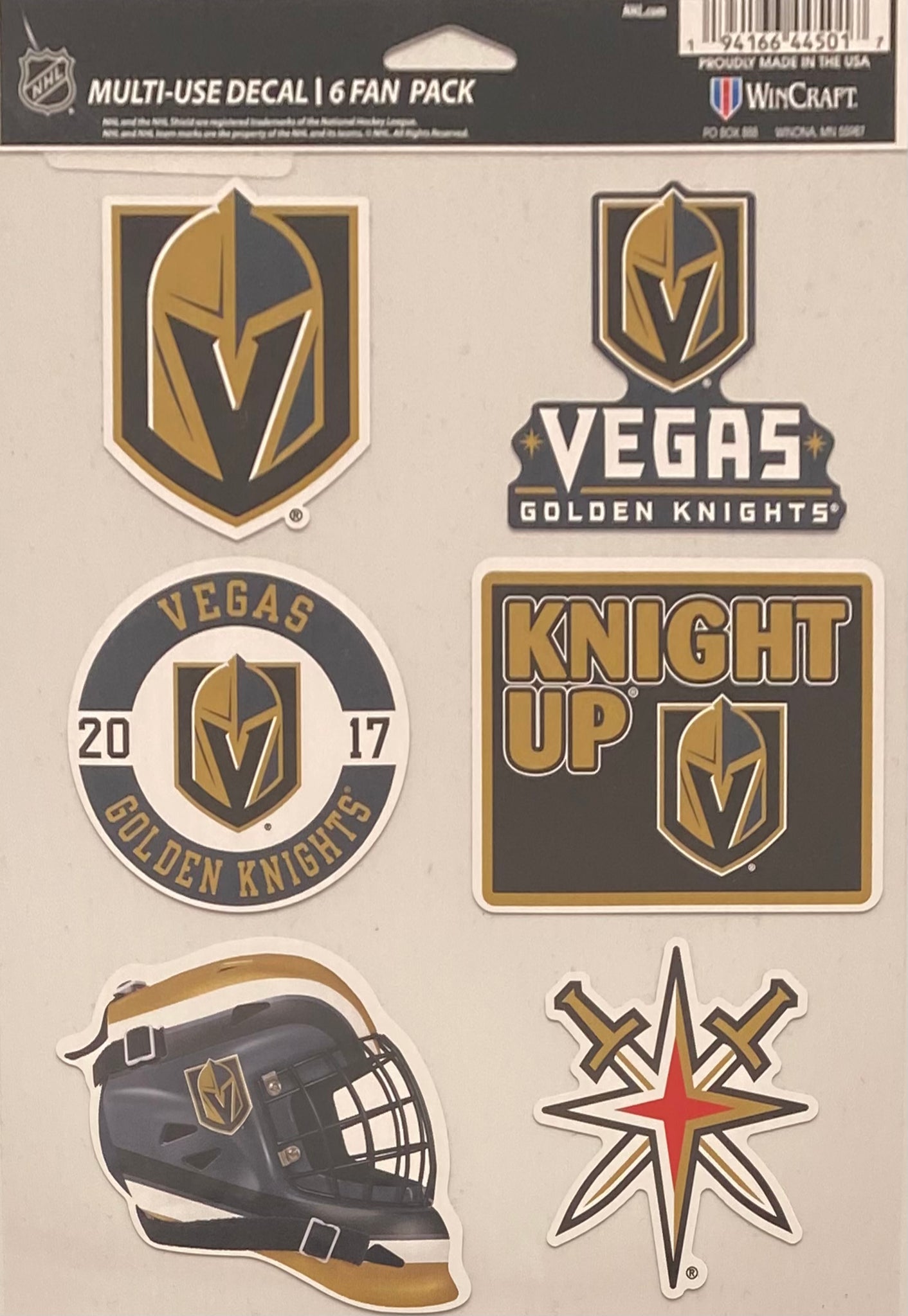 Vegas Golden Knights 6 Pack Multi-Use Decals