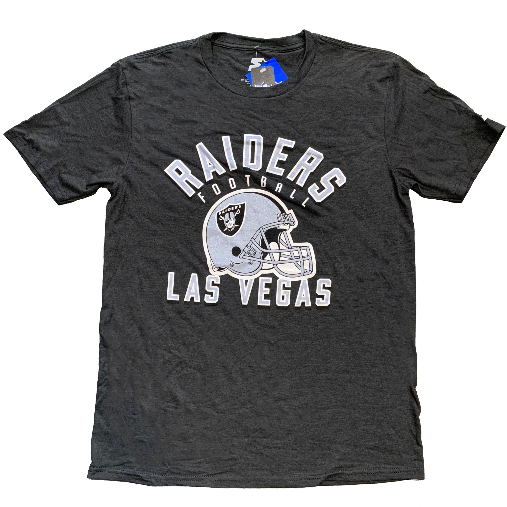 Las Vegas Raiders Block Letter Glitter Helmet T-Shirt - Dark Gray