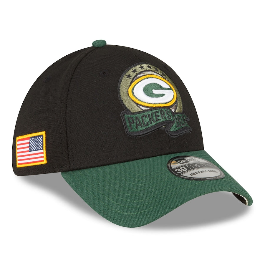 Men's Green Bay Packers New Era Black/Green 2022 Salute To Service 39THIRTY Flex Hat