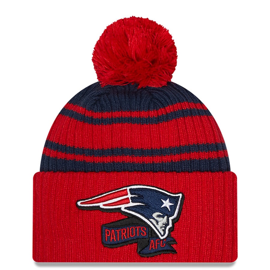 New England Patriots 2022 Sideline Cuffed Pom Knit Beanie - Red