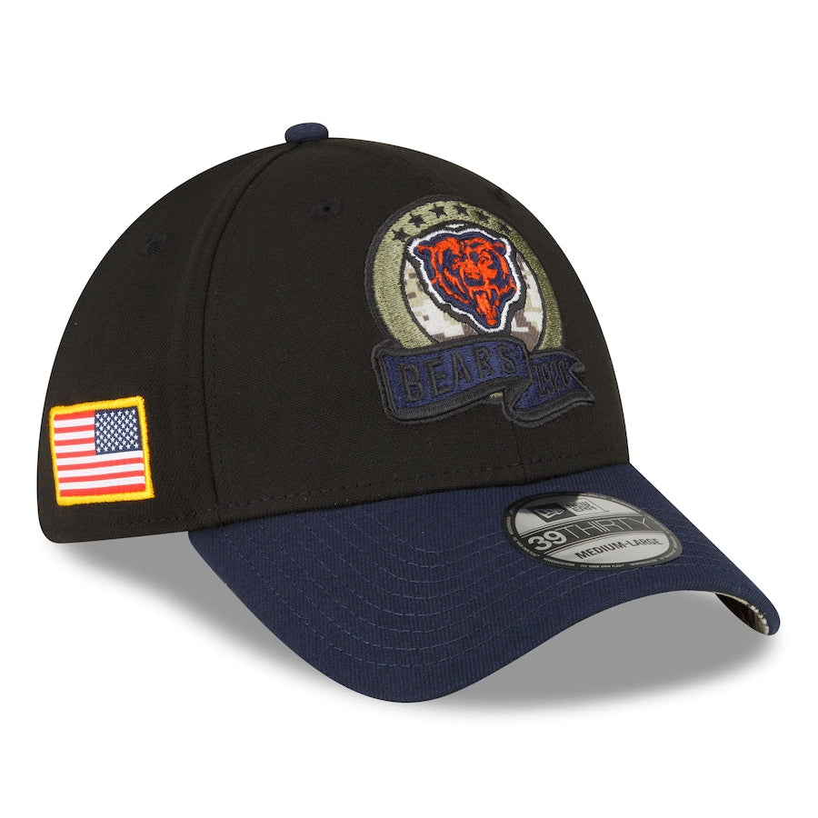 Men's Chicago Bears New Era Black/Navy 2022 Salute To Service 39THIRTY Flex Hat