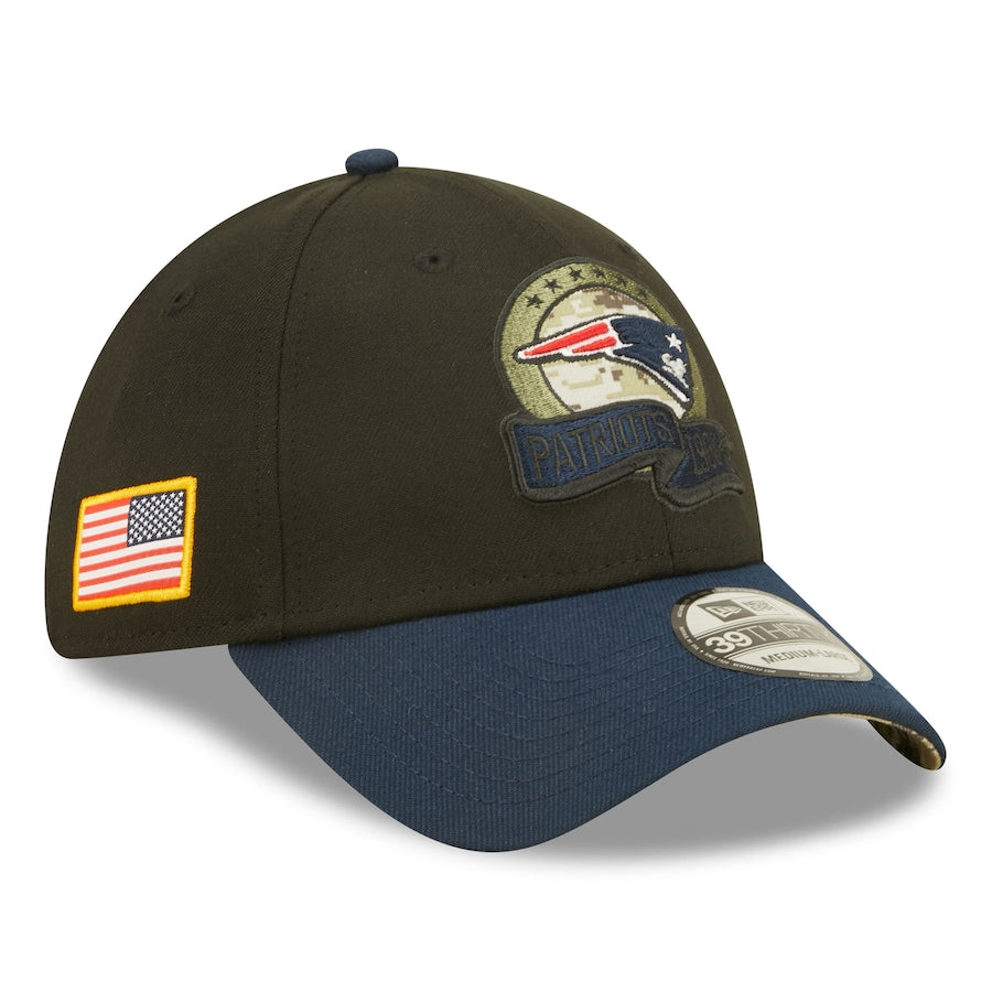 New England Patriots Black/Navy 2022 Salute To Service 39THIRTY Flex Hat