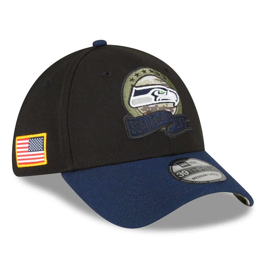 Men's Seattle Seahawks New Era Black/Navy 2022 Salute To Service 39THIRTY Flex Hat