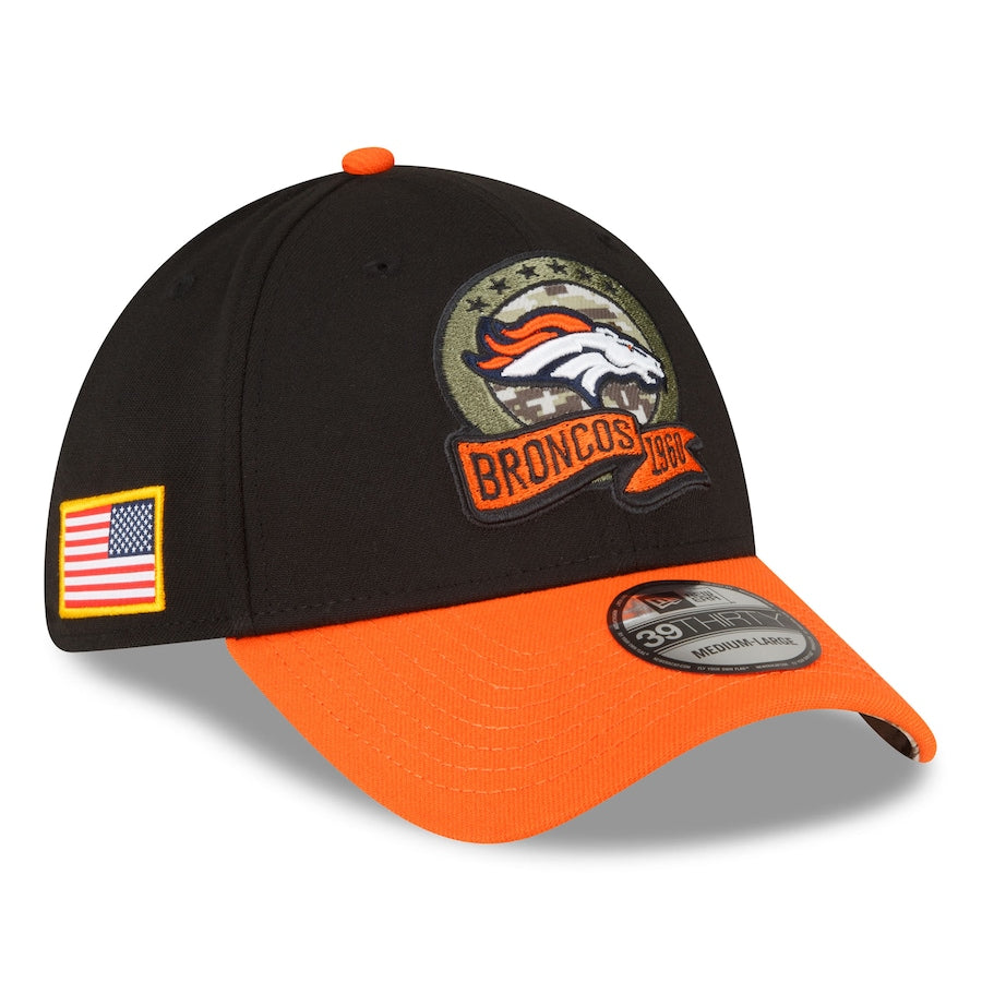 Men's Denver Broncos New Era Black/Orange 2022 Salute To Service 39THIRTY Flex Hat