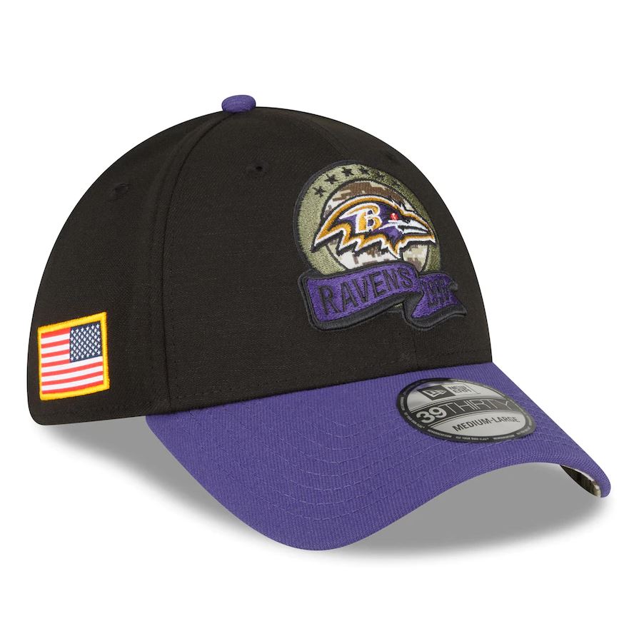 Baltimore Ravens Black/Purple 2022 Salute To Service 39THIRTY Flex Hat