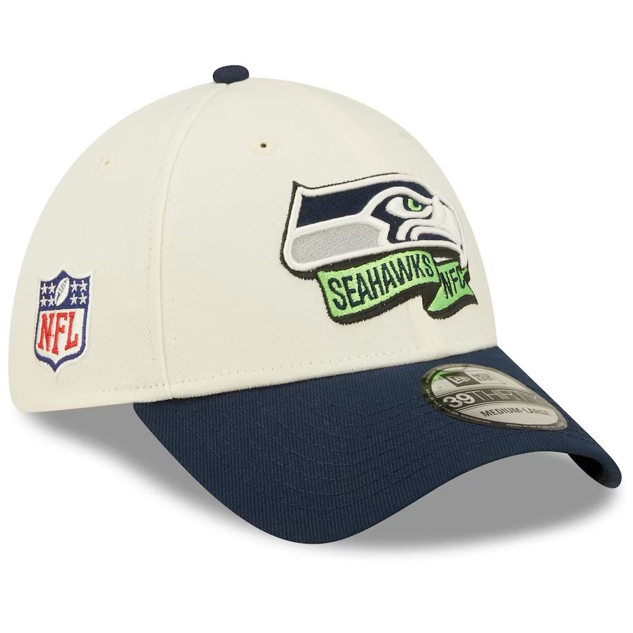 Seattle Seahawks 2022 Sideline 39THIRTY 2 Tone Flex Hat Cream/Navy