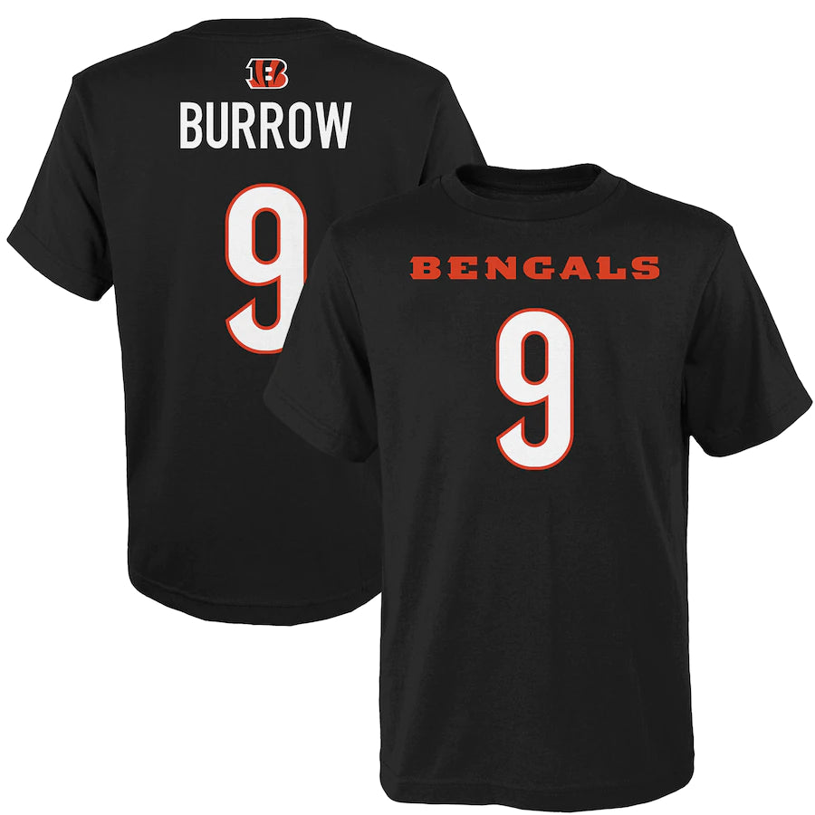 Kids Joe Burrow Black Cincinnati Bengals Mainliner Name & Number T-Shirt