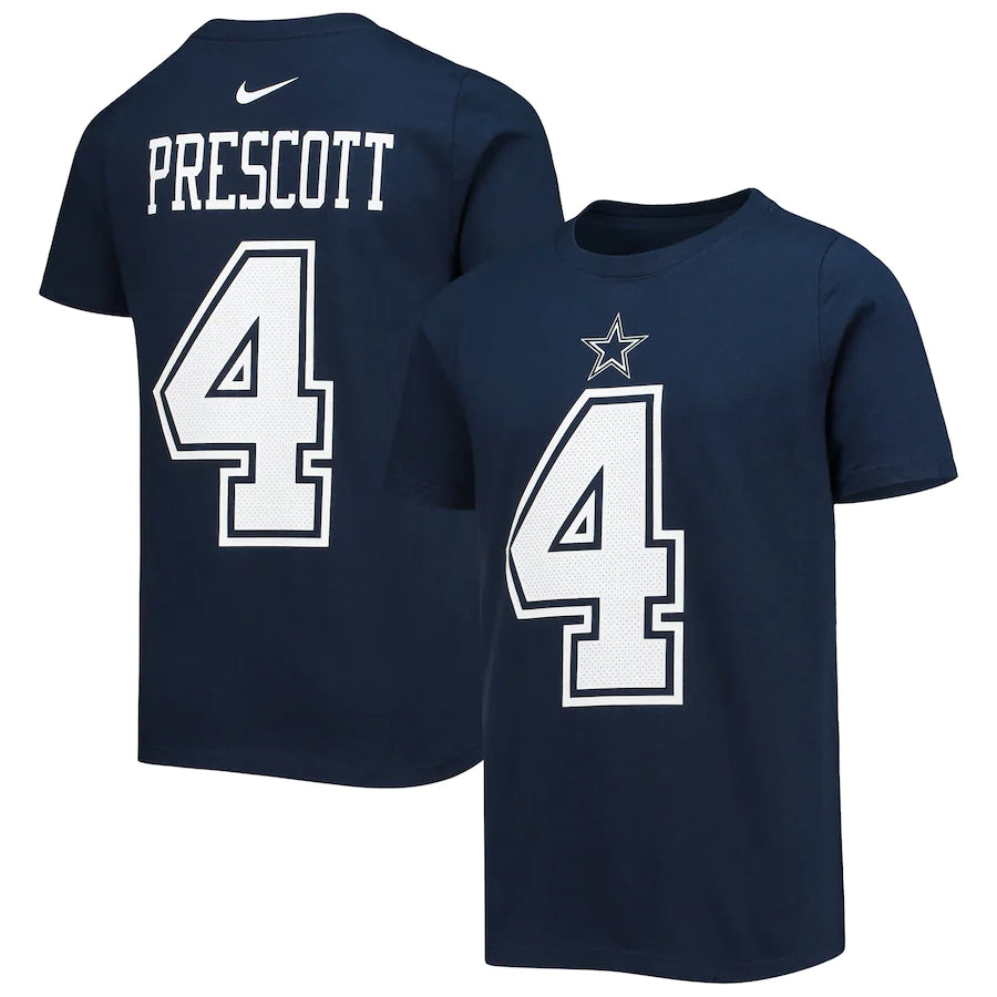Youth Dallas Cowboys Dak Prescott Nike Navy Team Player Name & Number T Shirt