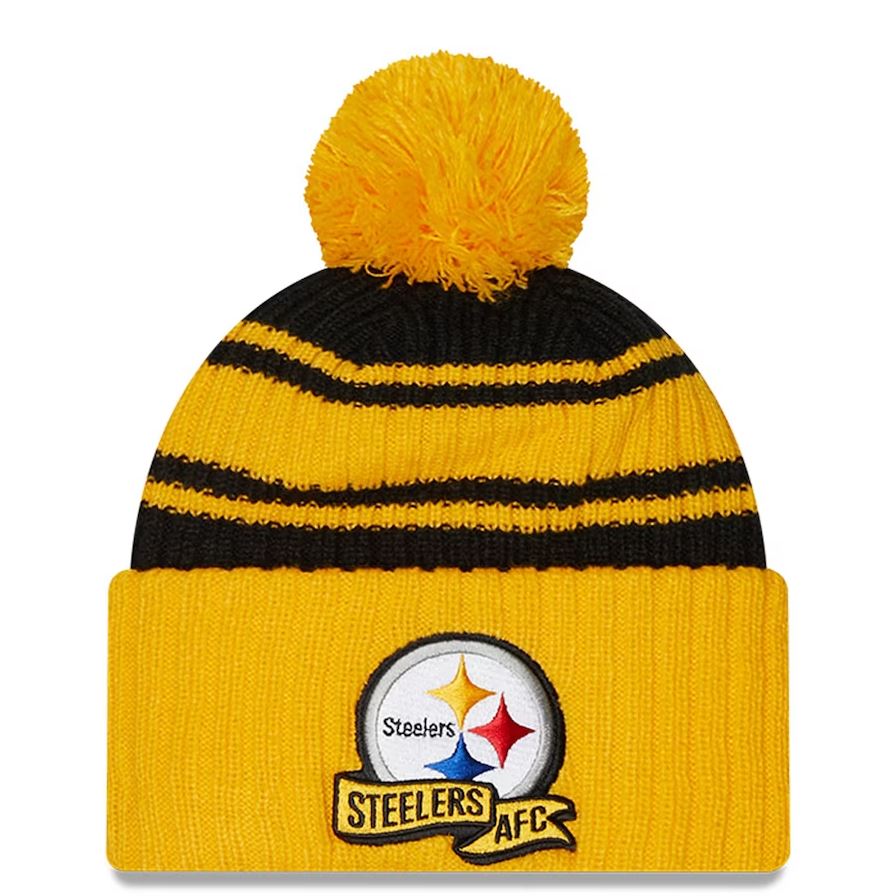 Pittsburgh Steelers Black 2022 Sideline Cuffed Pom Knit Beanie